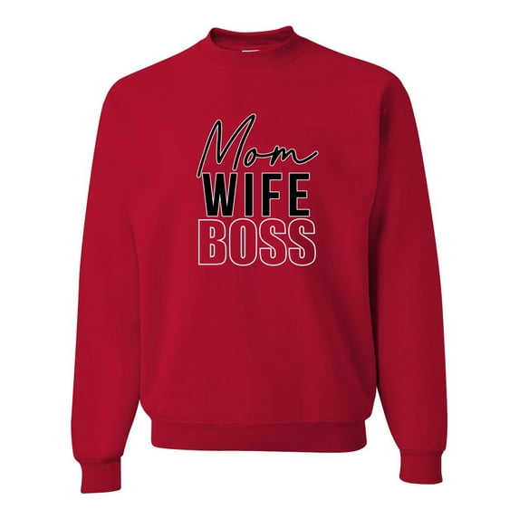 Wild Bobby, Mom Wife Boss Mother's Day Unisex Crewneck Sweatshirt, Red, Medium