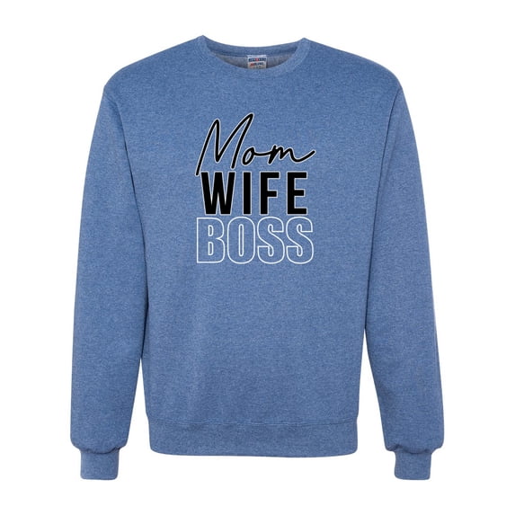 Wild Bobby, Mom Wife Boss Mother's Day Unisex Crewneck Sweatshirt, Vintage Heather Blue, Medium