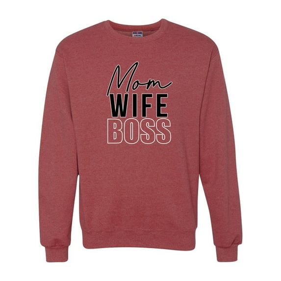 Wild Bobby, Mom Wife Boss Mother's Day Unisex Crewneck Sweatshirt, Vintage Heather Red, Large