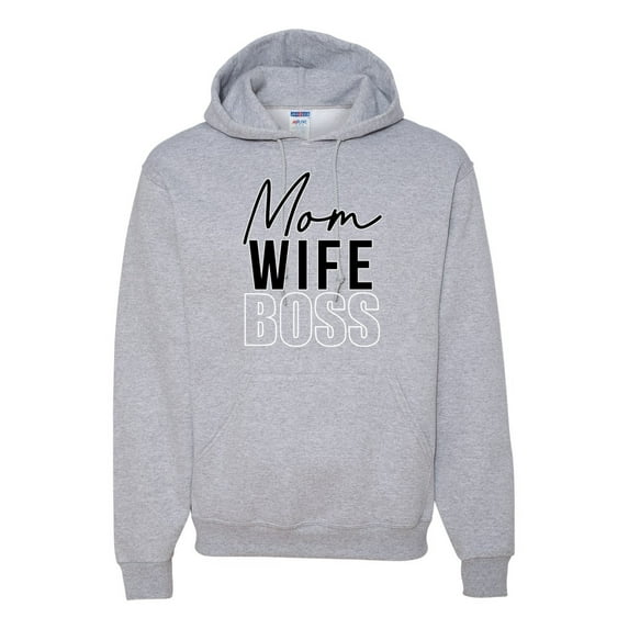 Wild Bobby, Mom Wife Boss Mother's Day Unisex Hoodie Sweatshirt, Heather Grey, 3X-Large