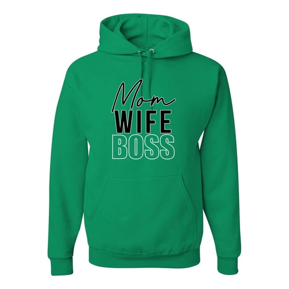 Wild Bobby, Mom Wife Boss Mother's Day Unisex Hoodie Sweatshirt, Kelly, 3X-Large