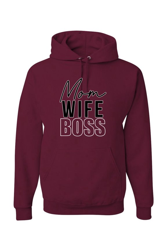 , Mom Wife Boss Mother's Day Unisex Hoodie Sweatshirt, Maroon, Large