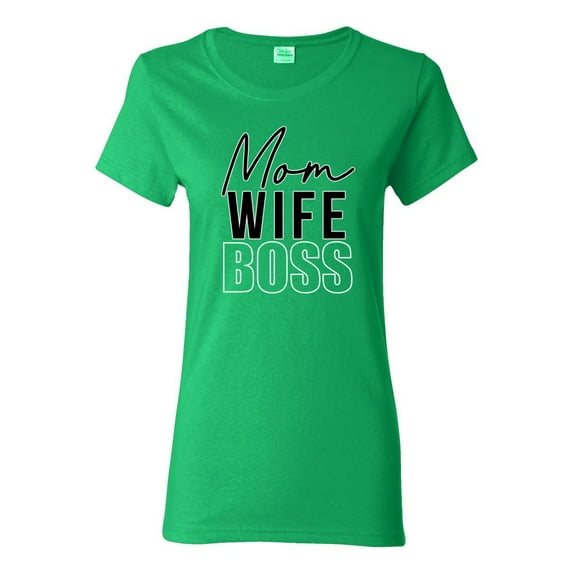 Wild Bobby, Mom Wife Boss Mother's Day Womens Graphic Tee, Kelly, Medium