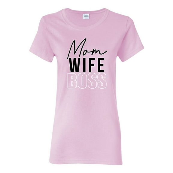 Wild Bobby, Mom Wife Boss Mother's Day Womens Graphic Tee, Light Pink, Medium
