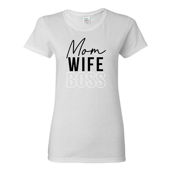 Wild Bobby, Mom Wife Boss Mother's Day Womens Graphic Tee, White, X-Large