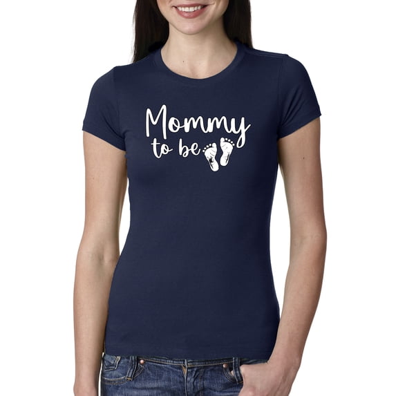 Wild Bobby, Mommy to Be Pregnancy Reveal Gift Parents to Be, Pop Culture, Women Slim Fit Junior Tee, Navy, Medium