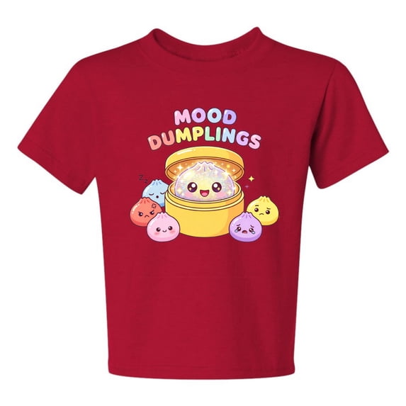 Wild Bobby Mood Dumplings Kawaii Cute Dim Sum Emotional Dumpling Graphic | Unisex Novelty T-Shirt | Anime Food Lover Gift for Her Him Kids Unisex Boys Girls Graphic Youth T-Shirt