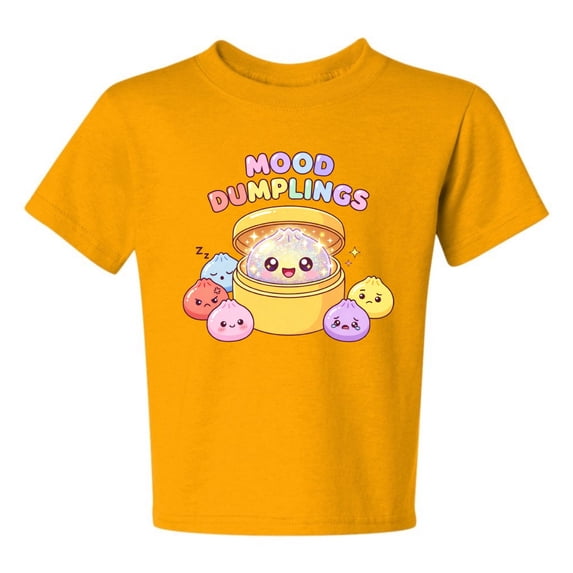 Wild Bobby Mood Dumplings Kawaii Cute Dim Sum Emotional Dumpling Graphic | Unisex Novelty T-Shirt | Anime Food Lover Gift for Her Him Kids Unisex Boys Girls Graphic Youth T-Shirt