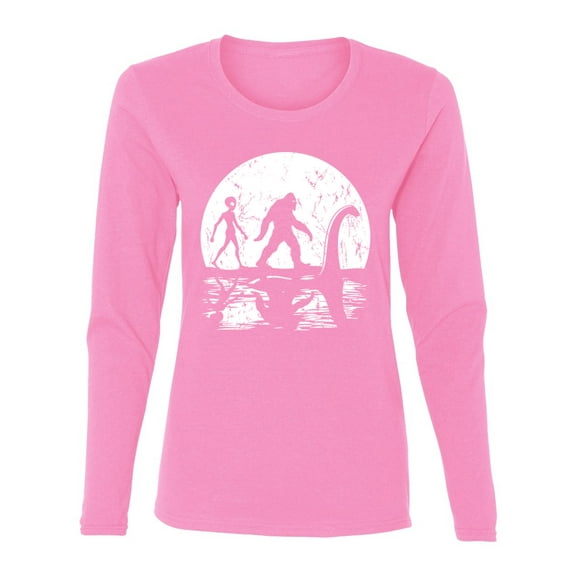 Wild Bobby Moon Silhoutte Bigfoot Shadow Big 3 Myths Women Graphic Long Sleeve Tee