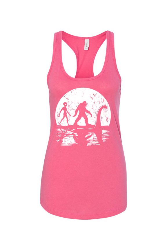 Moon Silhoutte Bigfoot Shadow Big 3 Myths Women Racerback Tank Top