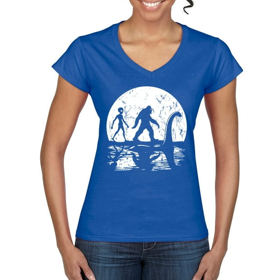 Wild Bobby Moon Silhoutte Bigfoot Shadow Big 3 Myths Women Standard V-Neck Tee