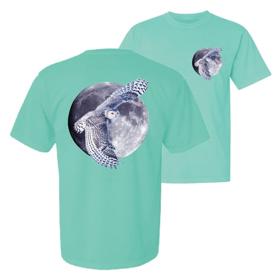 Wild Bobby, Mosaic Full Moon Owl Winter Snow, Animal Lover, Front and Back Garment-Dyed Short Sleeve Tees, Mint, Small