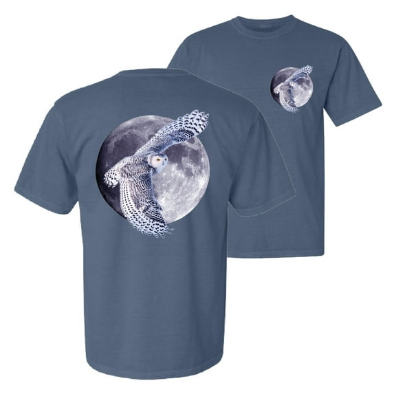 Wild Bobby, Mosaic Full Moon Owl Winter Snow, Animal Lover, Front and Back Garment-Dyed Short Sleeve Tees, Navy, Medium