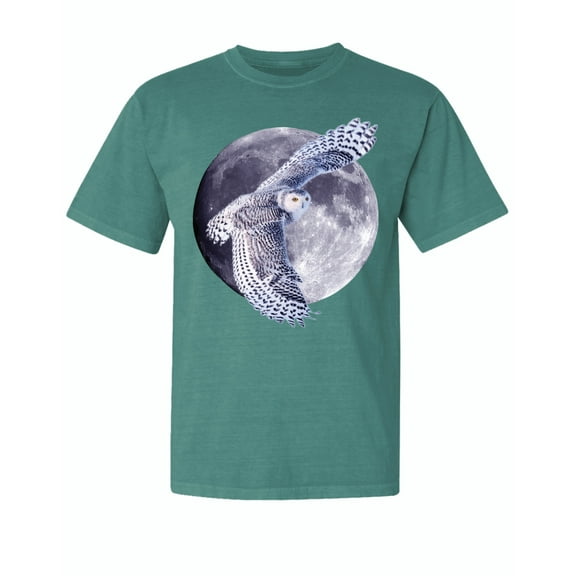 Wild Bobby, Mosaic Full Moon Owl Winter Snow, Animal Lover, Garment-Dyed Washed Look Short Sleeve T-Shirt, Emerald, Medium