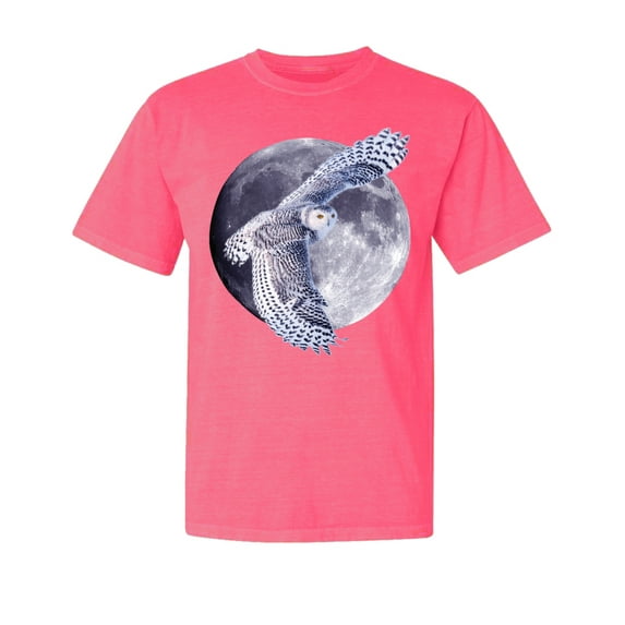 Wild Bobby, Mosaic Full Moon Owl Winter Snow, Animal Lover, Garment-Dyed Washed Look Short Sleeve T-Shirt, Neon Pink, 2XL