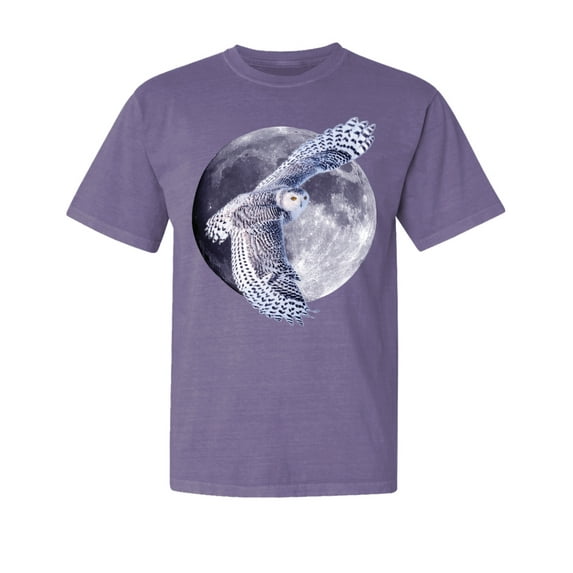 Wild Bobby, Mosaic Full Moon Owl Winter Snow, Animal Lover, Garment-Dyed Washed Look Short Sleeve T-Shirt, Purple, 2XL