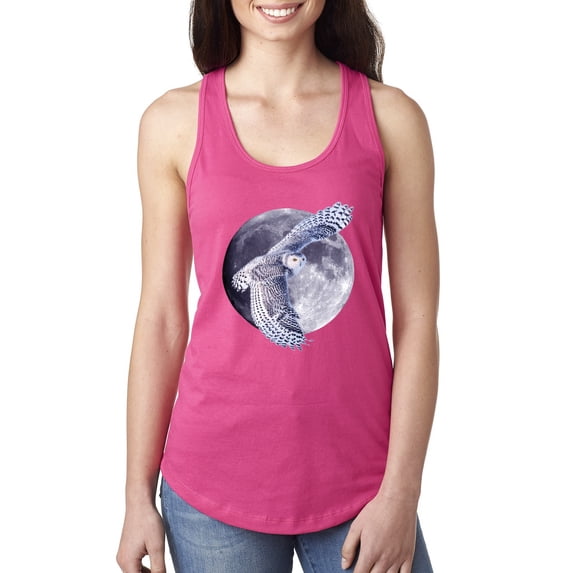 Wild Bobby, Mosaic Full Moon Owl Winter Snow Fashion Ladies Racerback Tank Top, Raspberry, Medium