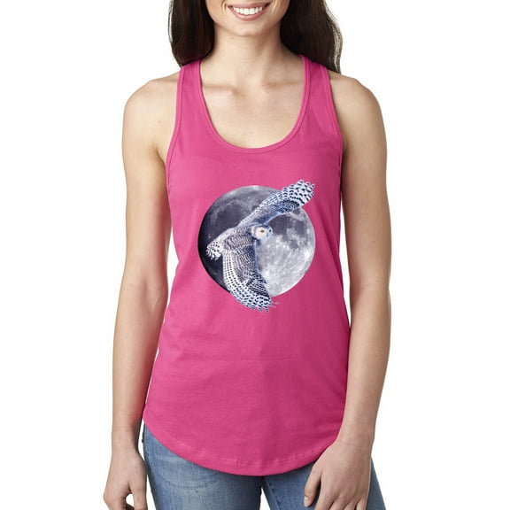 Wild Bobby, Mosaic Full Moon Owl Winter Snow Fashion Ladies Racerback Tank Top, Raspberry, X-Large