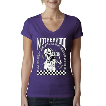 Wild Bobby Motherhood Some Days I Rock It Checkered Flag Women Junior Fit V-Neck Tee