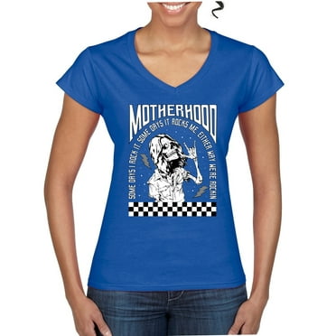 Wild Bobby Motherhood Some Days I Rock It Checkered Flag Women Standard V-Neck Tee