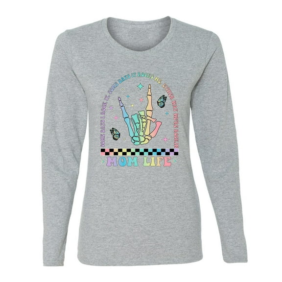 Wild Bobby Motherhood Some Days I Rock It Skeleton Hand Women Graphic Long Sleeve Tee