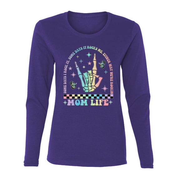 Wild Bobby Motherhood Some Days I Rock It Skeleton Hand Women Graphic Long Sleeve Tee