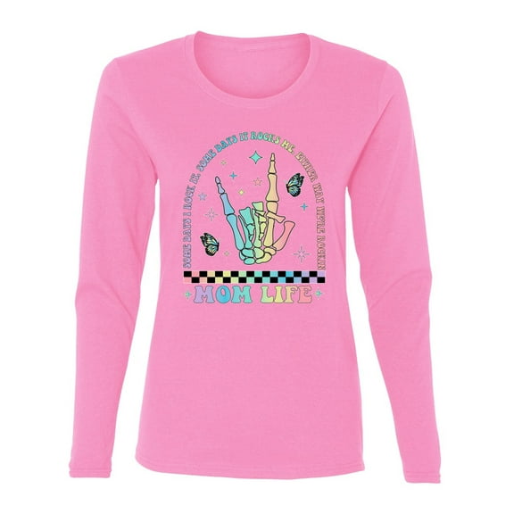 Wild Bobby Motherhood Some Days I Rock It Skeleton Hand Women Graphic Long Sleeve Tee