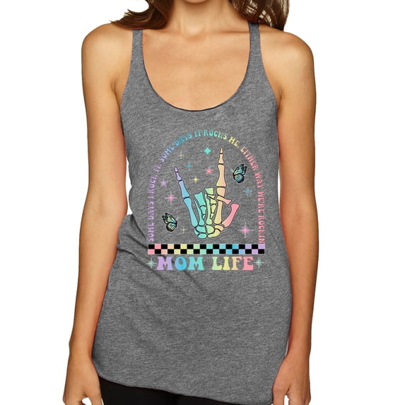 Wild Bobby Motherhood Some Days I Rock It Skeleton Hand Women Tri-Blend Racerback Tank Top