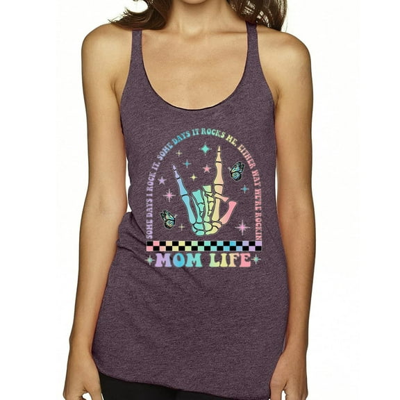 Wild Bobby Motherhood Some Days I Rock It Skeleton Hand Women Tri-Blend Racerback Tank Top