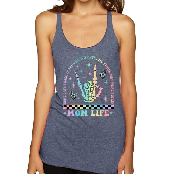 Wild Bobby Motherhood Some Days I Rock It Skeleton Hand Women Tri-Blend Racerback Tank Top