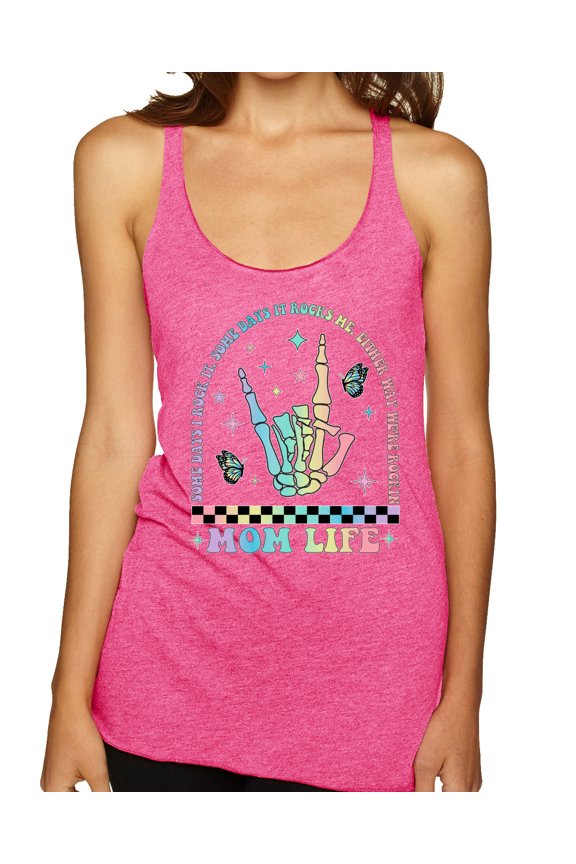 Motherhood Some Days I Rock It Skeleton Hand Women Tri-Blend Racerback Tank Top
