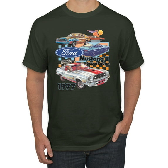 Wild Bobby Ford Mustang II Supercoupe 1977 Cars and Trucks Men Graphic Tee, Forest Green, Medium
