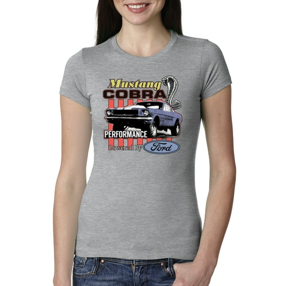 Wild Bobby Mustang Cobra Performance Ford Cars and Trucks Women Slim Fit Junior Tee, Heather Grey, Large