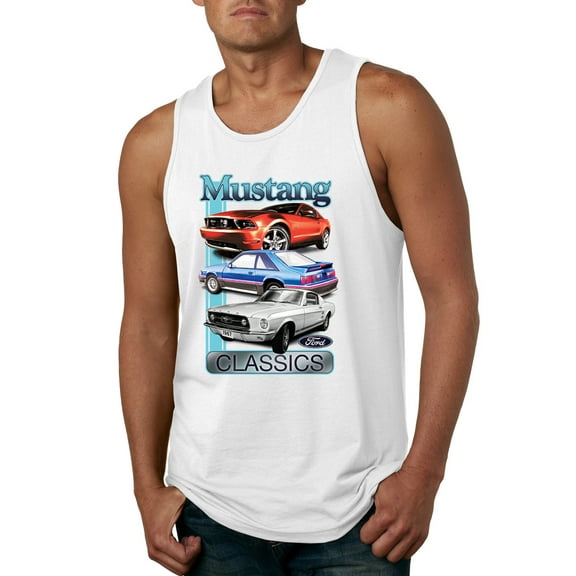 Wild Bobby, Mustang Ford Classics Cars and Trucks Men Graphic Tank Top, White, X-Large