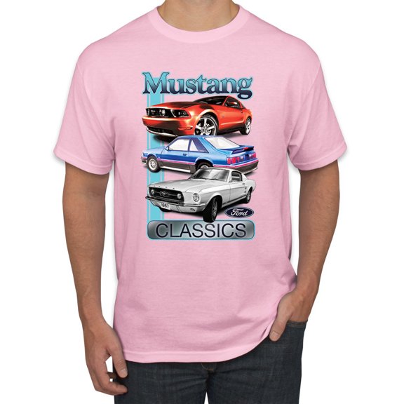 Wild Bobby, Mustang Ford Classics Cars and Trucks Men Graphic Tee, Light Pink, Small