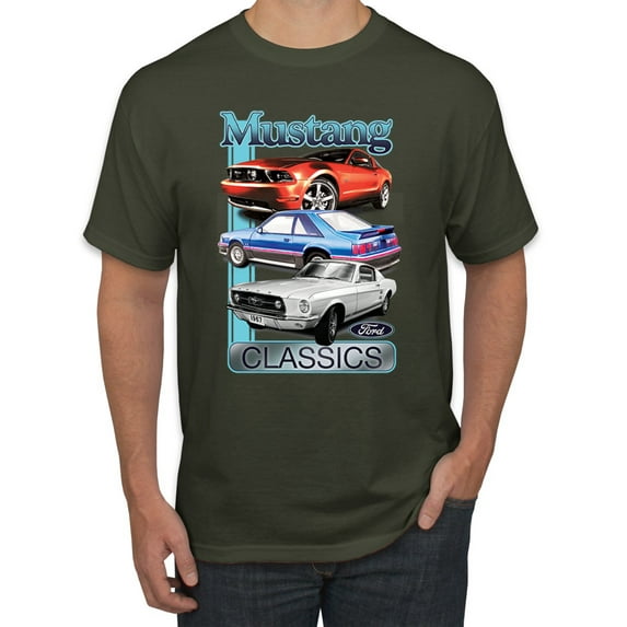 Wild Bobby Mustang Ford Classics Cars and Trucks Men Graphic Tee, Military Green, X-Large
