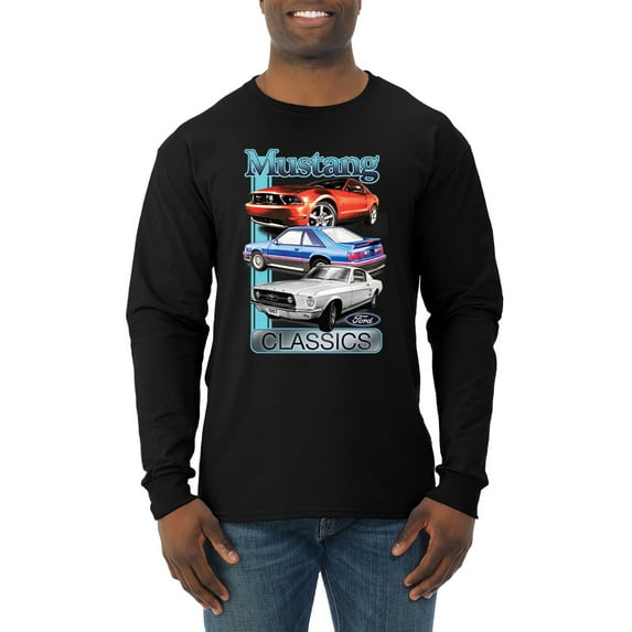 Wild Bobby, Mustang Ford Classics Cars and Trucks Men Long Sleeve Shirt, Black, Small