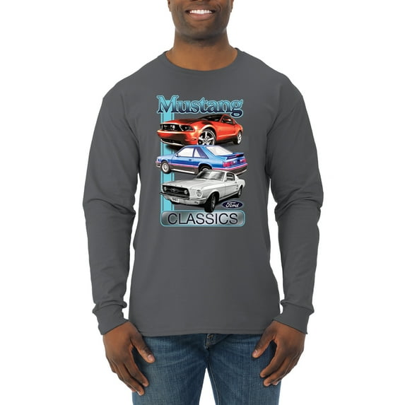 Wild Bobby, Mustang Ford Classics Cars and Trucks Men Long Sleeve Shirt, Charcoal, XX-Large