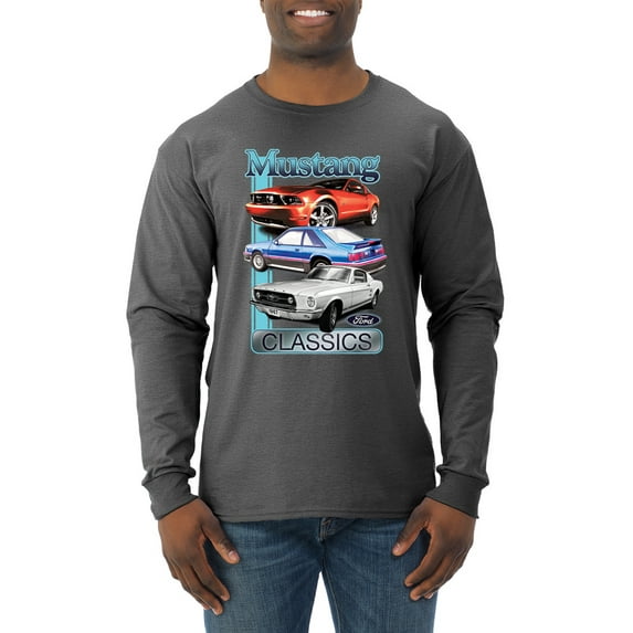 Wild Bobby, Mustang Ford Classics Cars and Trucks Men Long Sleeve Shirt, Heather Black, 3X-Large