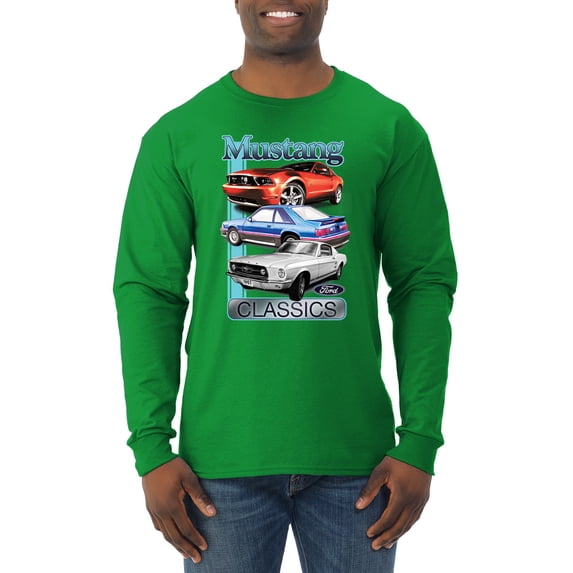 Wild Bobby, Mustang Ford Classics Cars and Trucks Men Long Sleeve Shirt, Kelly, Large