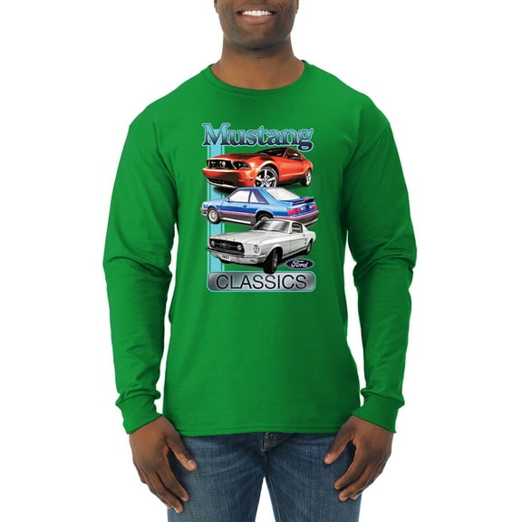 Wild Bobby, Mustang Ford Classics Cars and Trucks Men Long Sleeve Shirt, Kelly, X-Large