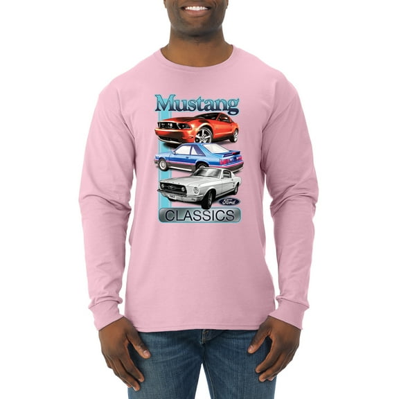 Wild Bobby, Mustang Ford Classics Cars and Trucks Men Long Sleeve Shirt, Light Pink, Large