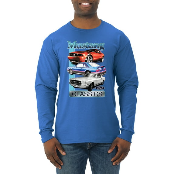 Wild Bobby, Mustang Ford Classics Cars and Trucks Men Long Sleeve Shirt, Royal, XX-Large