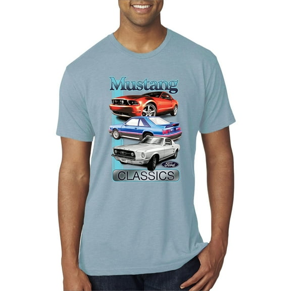 Wild Bobby, Mustang Ford Classics Cars and Trucks Men Premium Tri Blend Tee, Denim, Large