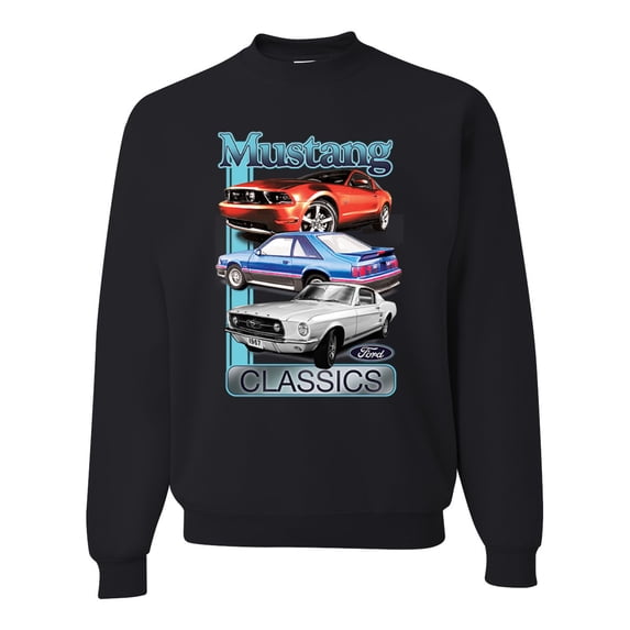 Wild Bobby, Mustang Ford Classics Cars and Trucks Unisex Crewneck Graphic Sweatshirt, Black, Medium