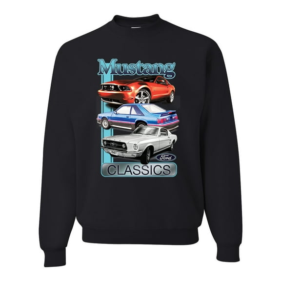 Wild Bobby, Mustang Ford Classics Cars and Trucks Unisex Crewneck Graphic Sweatshirt, Black, Small