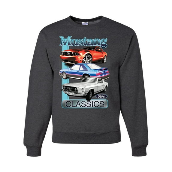 Wild Bobby, Mustang Ford Classics Cars and Trucks Unisex Crewneck Graphic Sweatshirt, Heather Black, Large