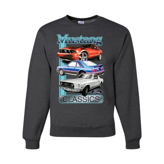 Wild Bobby, Mustang Ford Classics Cars and Trucks Unisex Crewneck Graphic Sweatshirt, Heather Black, XX-Large