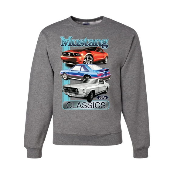 Wild Bobby, Mustang Ford Classics Cars and Trucks Unisex Crewneck Graphic Sweatshirt, Heather Grey, 3X-Large