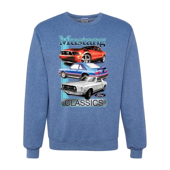 Wild Bobby, Mustang Ford Classics Cars and Trucks Unisex Crewneck Graphic Sweatshirt, Vintage Heather Blue, XX-Large